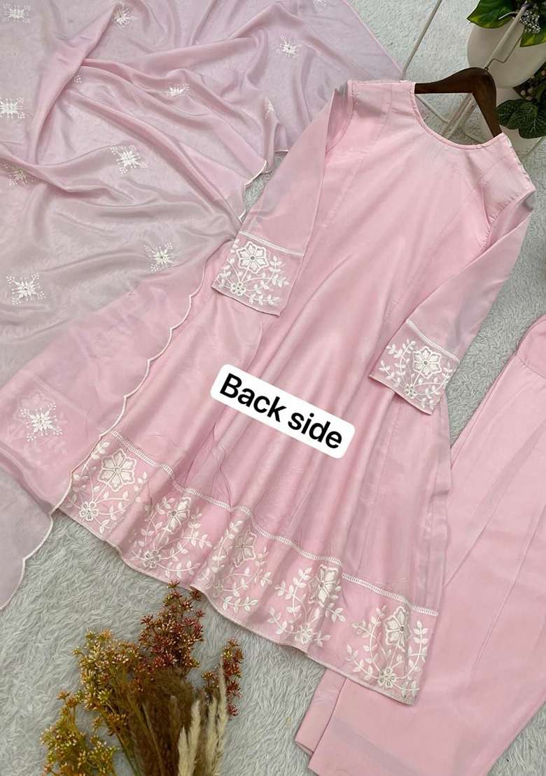 Pink Embroidery Silk Salwar Suit Set - Indya
