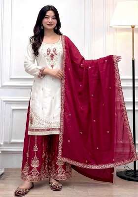Red Embroidery Silk Salwar Suit Set