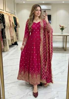 Pink Embroidery Georgette Anarkali Gown Set