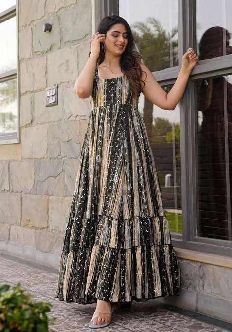Grey Printed Rayon Anarkali