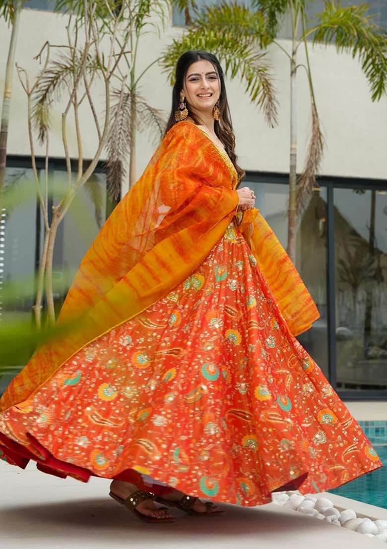 Multicolor Printed Silk Anarkali With Dupatta - Indya