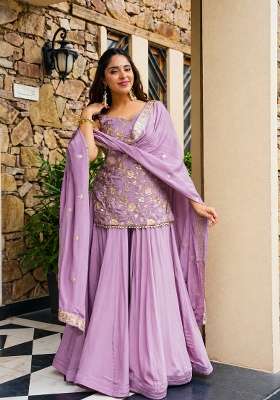 Lavender Embroidery Silk Palazzo Set