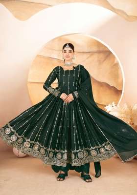 Green Embroidery Georgette Anarkali Set