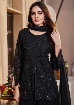 Black Embroidery Georgette Kurta Set