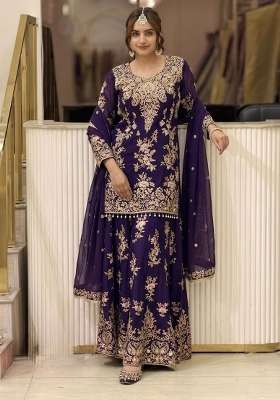 Violet Embroidery Georgette Kurta Set