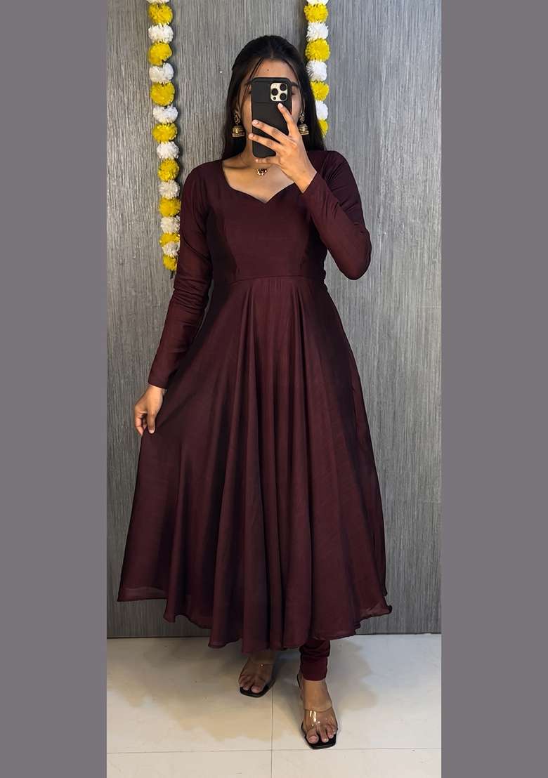 Chocolate Brown Woven Silk Blend Kurta Set - Indya