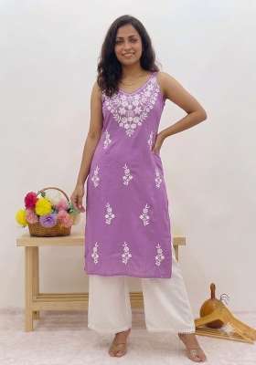 Lavender Embroidered Rayon Kurta Set