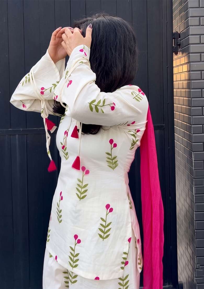 Beige Printed Cotton Kurta Set - Indya