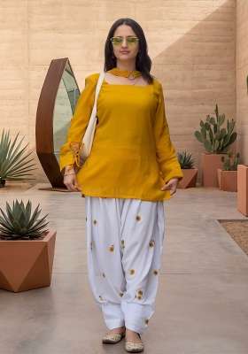Mustard Printed Cotton Kurta Set