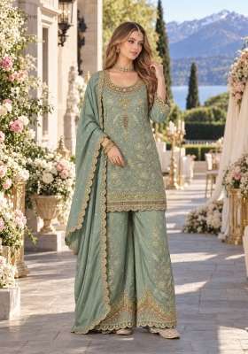 Blue Embroidered Silk Blend Kurta Set