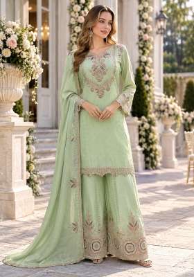 Light Green Embroidered Silk Blend Kurta Set