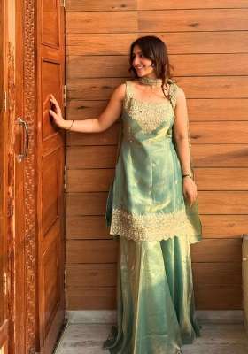 Firozi Blue Embroidered Silk Blend Kurta Set