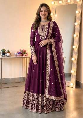 Purple Embroidered Georgette Kurta Set