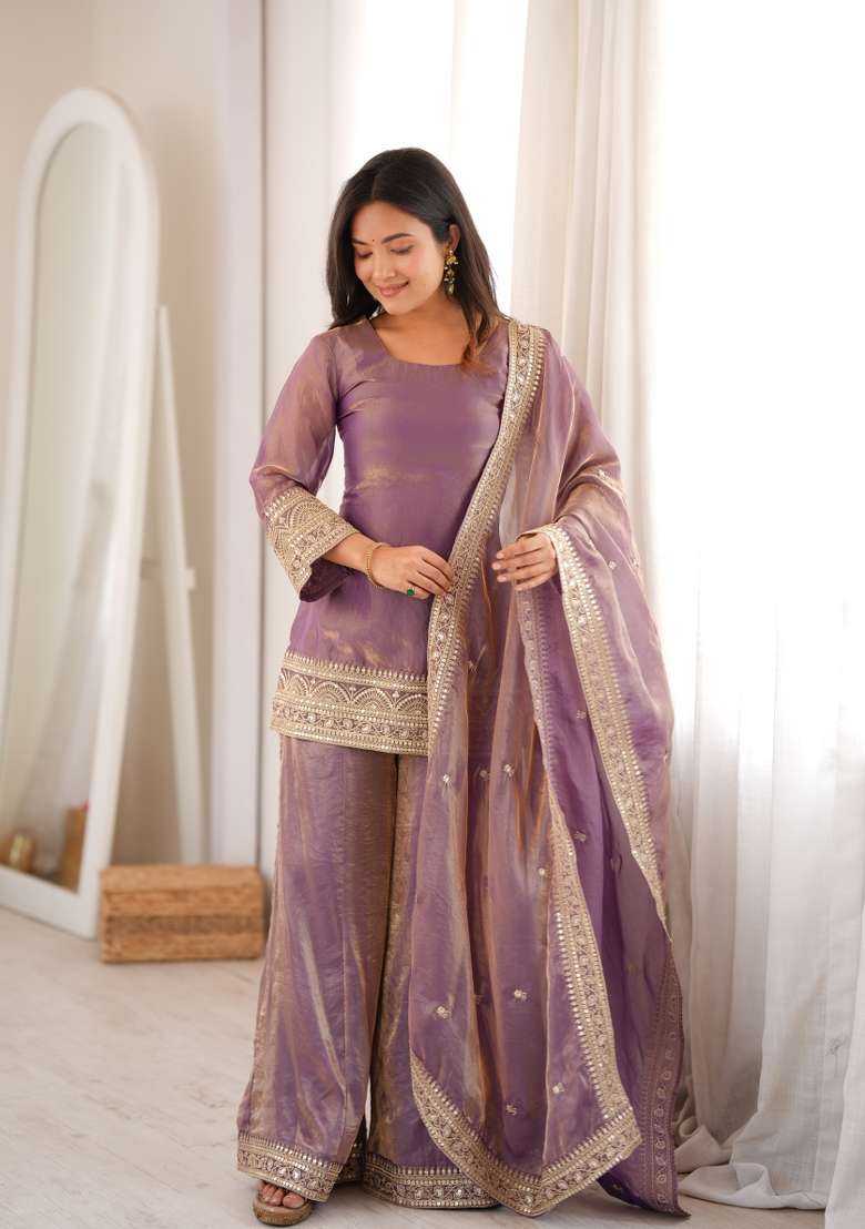 Dusty Pink Embroidered Silk Blend Kurta Set - Indya