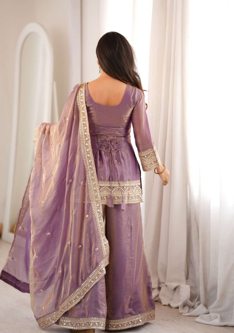 Dusty Pink Embroidered Silk Blend Kurta Set - Indya
