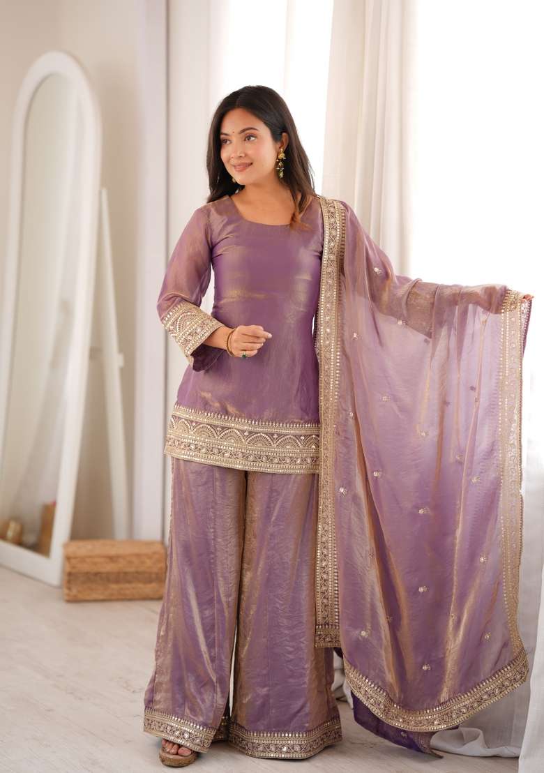 Dusty Pink Embroidered Silk Blend Kurta Set - Indya