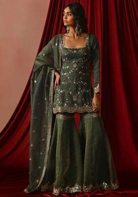 Sea Green Embroidered Silk Blend Kurta Set