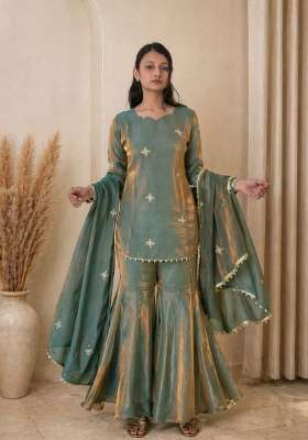 Sea Green Embroidered Silk Blend Kurta Set