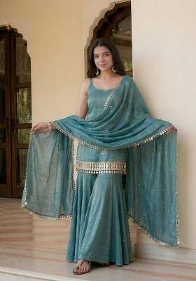Blue Embroidered Silk Blend Kurta Set