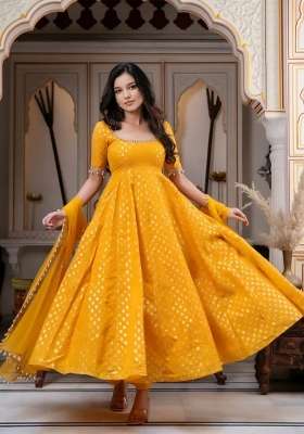 Yellow Printed Chanderi Kurta Set