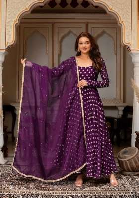 Purple Printed Chanderi Kurta Set