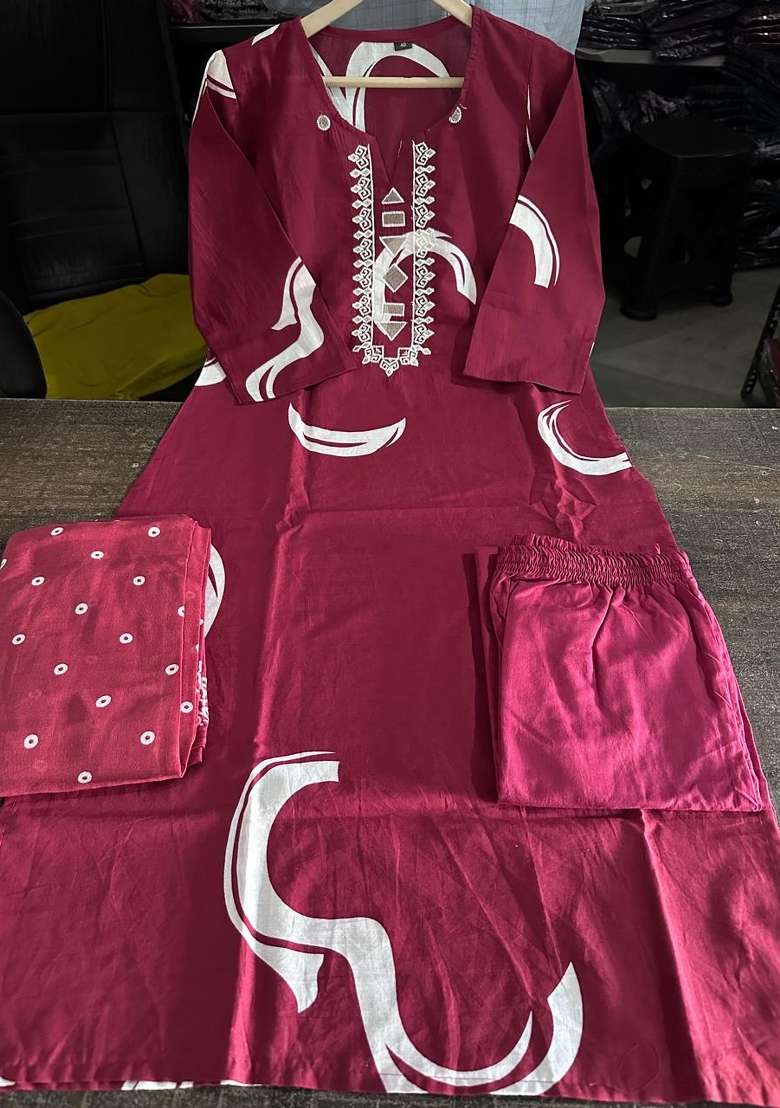 Red Printed Cotton Kurta Set - Indya