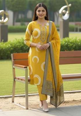 Yellow Printed Cotton Kurta Set