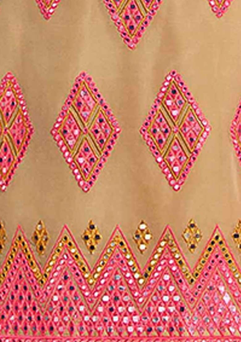 Beige Embroidered Net Kurta Set - Indya