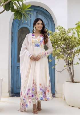 Off White Printed Organza Kurta Set