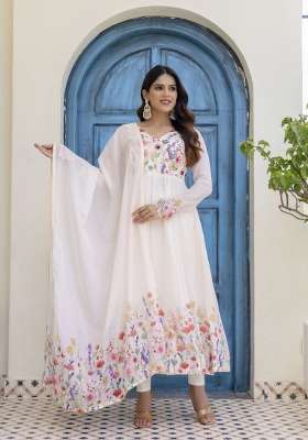 Off White Printed Organza Kurta Set
