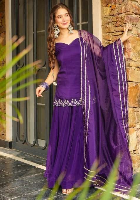 Purple Thread Work Silk Kurta Set
