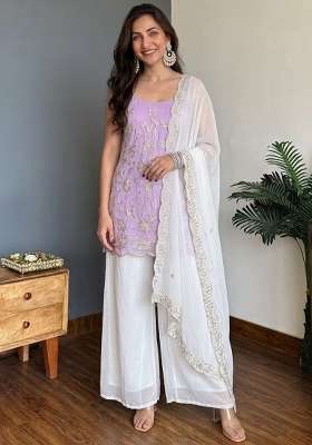 Lavender Thread Work Georgette Kurta Set