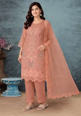 Orange Embroidery Organza Kurta Set