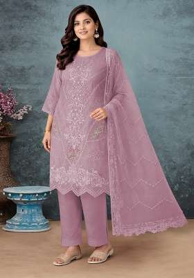 Lavender Embroidery Organza Kurta Set