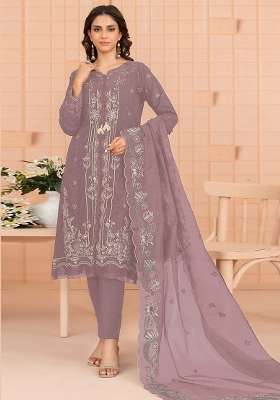 Mauve Embroidery Cotton Kurta Set