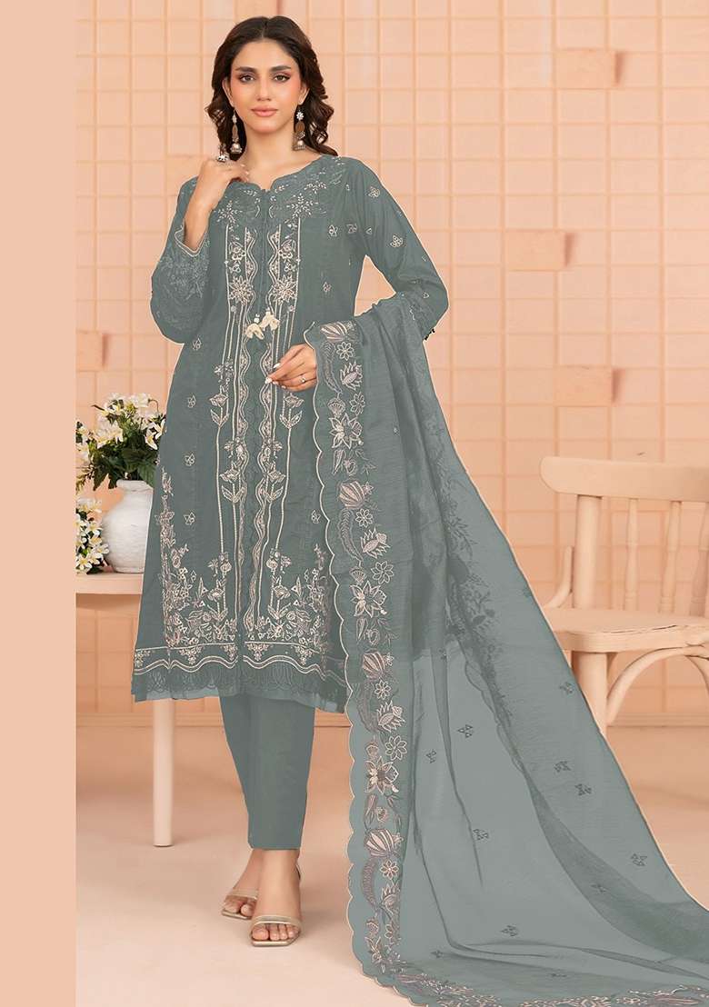 Sea Green Embroidery Cotton Kurta Set - Indya