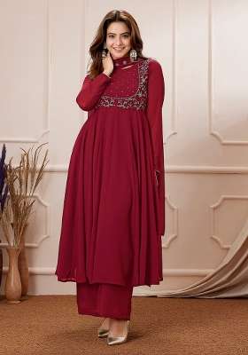 Red Embroidery Georgette Kurta Set