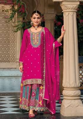 Pink Embroidery Chinon Kurta Set