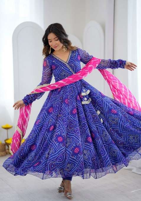 Royal Blue Embroidery Georgette Kurta Set