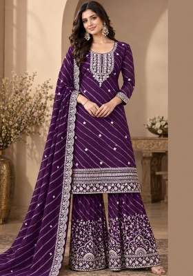 Purple Embroidery Georgette Kurta Set