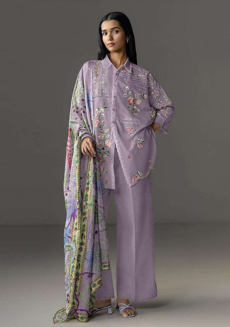 Lavender Embroidery Cotton Kurta Set - Indya