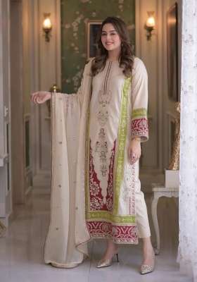 White Embroidery Silk Kurta Set