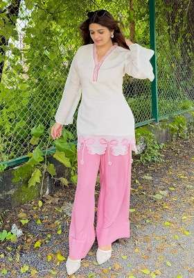White Embroidery Silk Kurta Set
