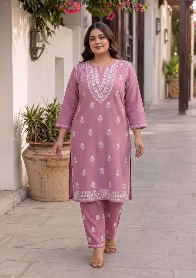 Blue Embroidery Cotton Kurta Set - Indya
