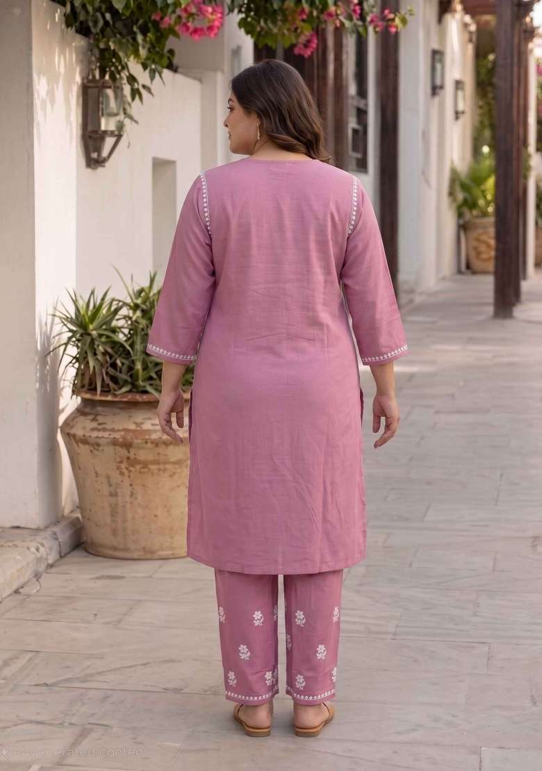 Blue Embroidery Cotton Kurta Set - Indya