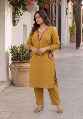 Yellow Floral Print Cotton Kurta Set