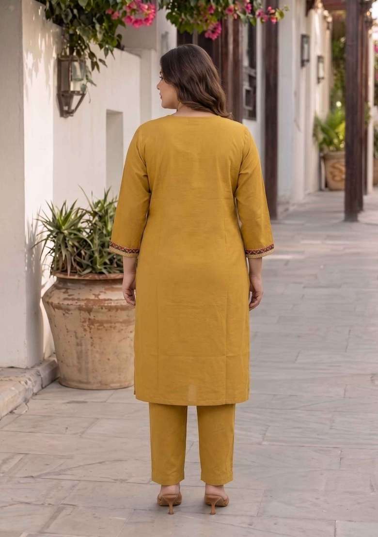 Yellow Floral Print Cotton Kurta Set - Indya