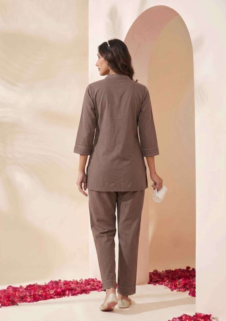 Grey Printed Cotton Kurta Set - Indya