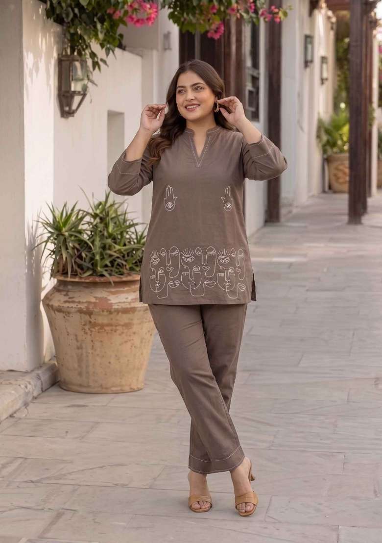 Grey Printed Cotton Kurta Set - Indya