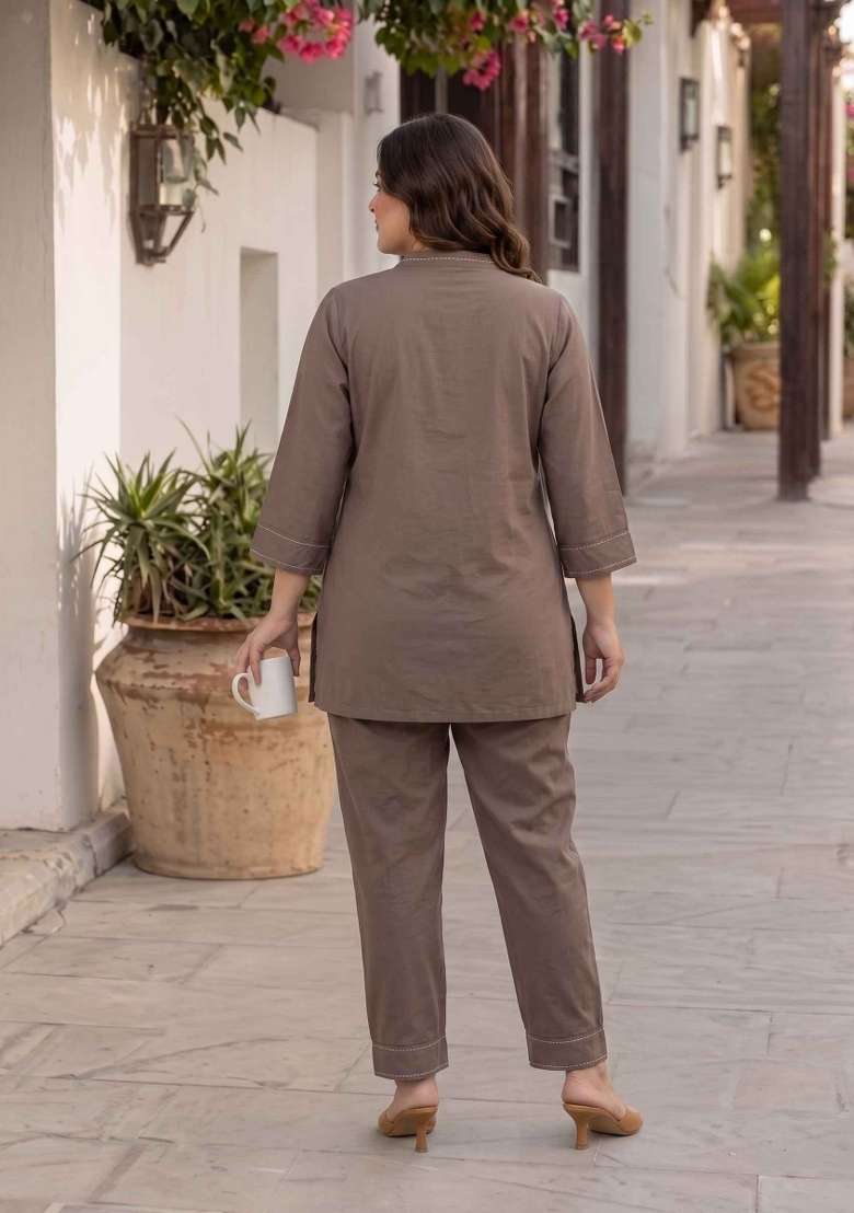 Grey Printed Cotton Kurta Set - Indya